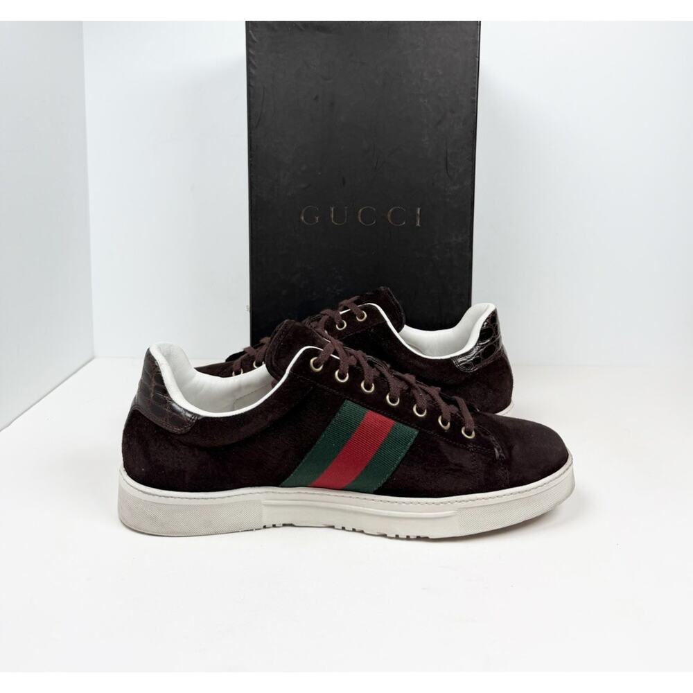 Size 10.5US - Gucci Ace Web Brown Suede Sneakers🤎 - Picture 5 of 11